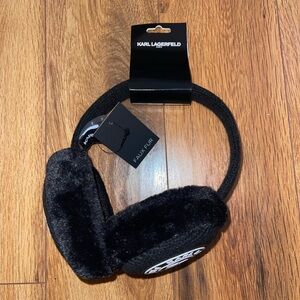 Karl Lagerfeld Black Faux Fur Earmuffs NWT
